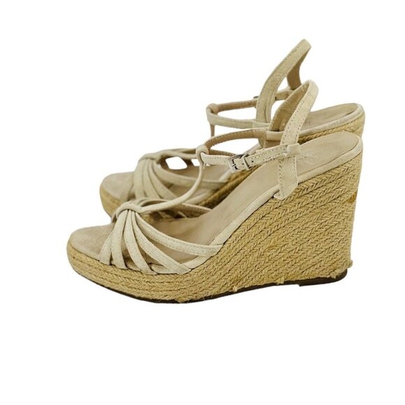 Colin Stuart Victoria's Secret Strappy Espadrille Wedge Sandal Size 7 Shoe Tan - Picture 6 of 7